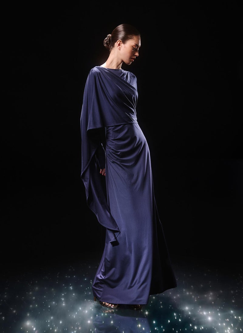 Lichi Jersey maxi dress with one-shoulder cape - Image 5